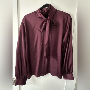 Worthington Deep Burgundy Blouse with Bow Accent
